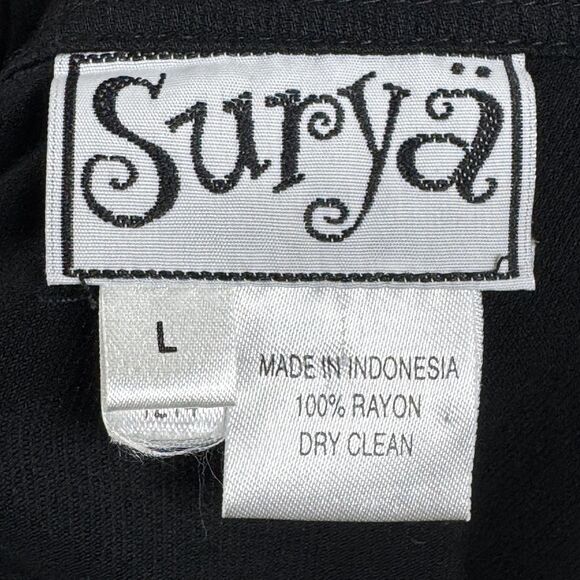 Surya Blouse Womens Large Black Button Up Floral Embroidered Beaded Rayon Boho - Picture 5 of 10